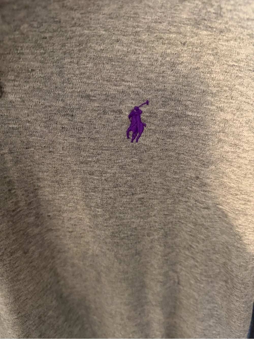 Polo by Ralph Lauren Men’s Long Sleeve Grey Polo with Purple Pony